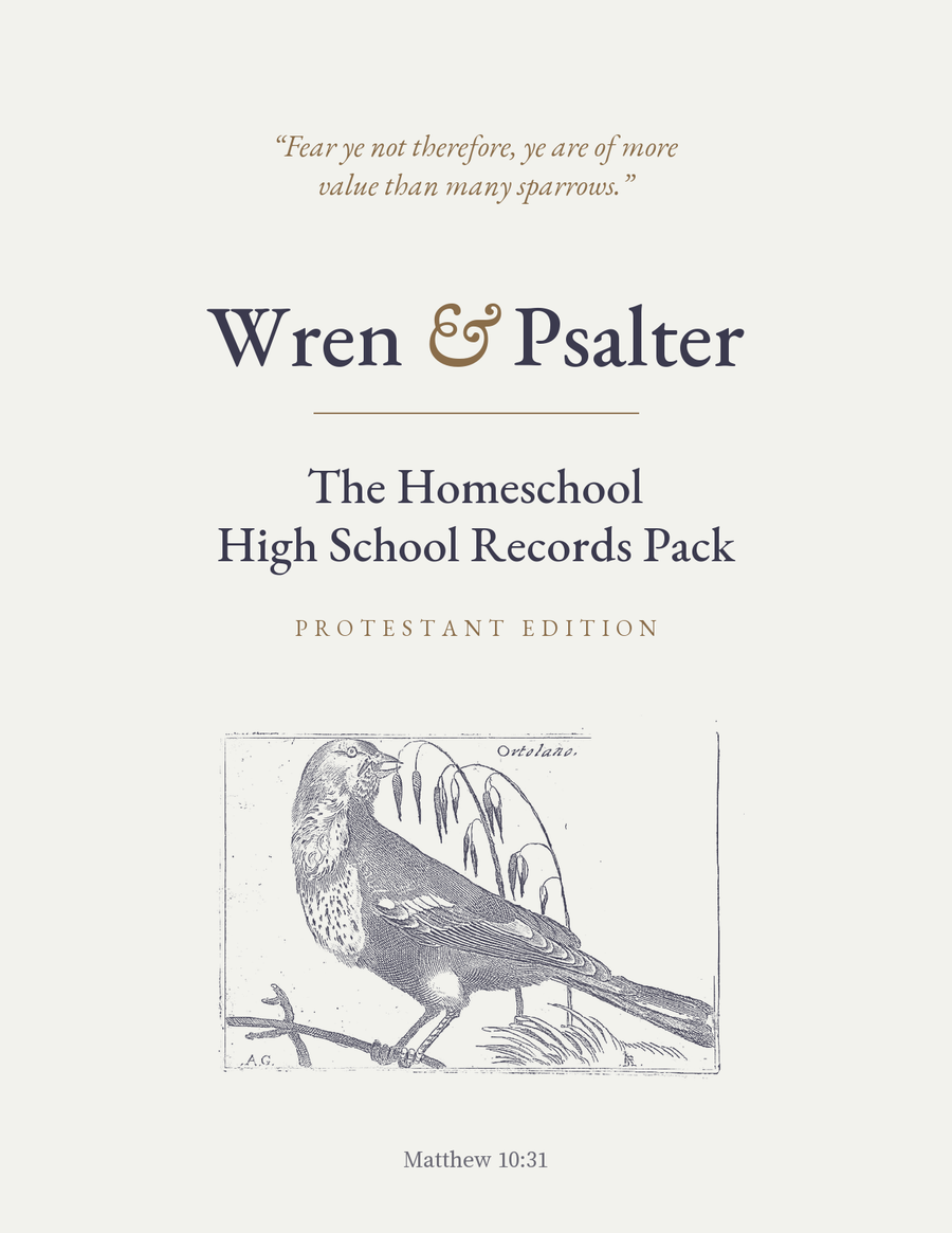 The Homeschool High School Records System, Wren & Psalter, cover with an ortolan after Fornazeris
