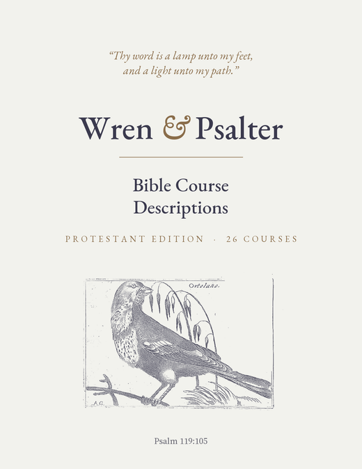 Bible Course Descriptions, Protestant edition, Wren & Psalter, cover with an ortolan after Fornazeris