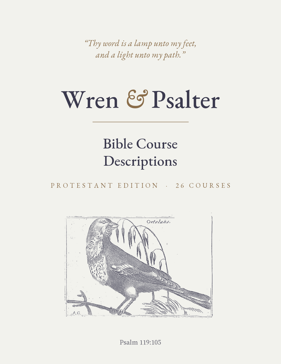 Bible Course Descriptions, Protestant edition, Wren & Psalter, cover with an ortolan after Fornazeris