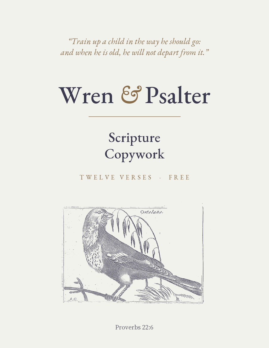Scripture Copywork, Wren & Psalter, cover with an ortolan after Fornazeris