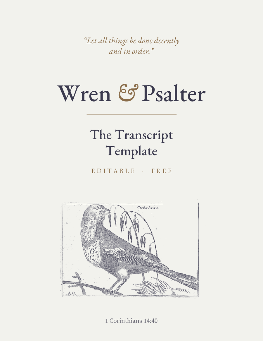 The Transcript Template, Wren & Psalter, cover with an ortolan after Fornazeris